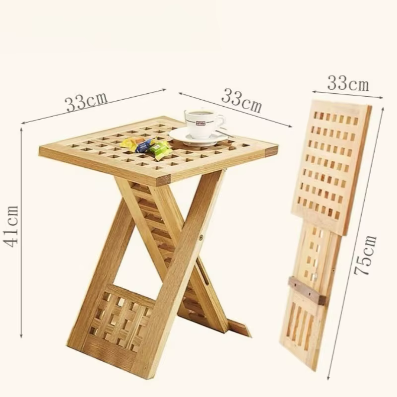 Tables basses de balcon en bois massif, grille carrée, Table de chevet pliante Portable, style nordi