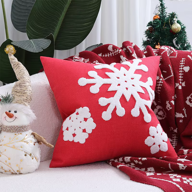 Housse de coussin brodée avec lettres de joyeux noël, flocon de neige, pour Festival, nouvel an, mai
