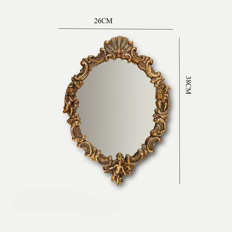 Miroir de maquillage sculpté de luxe léger, miroir doré rétro, décoration murale combinée pour chamb