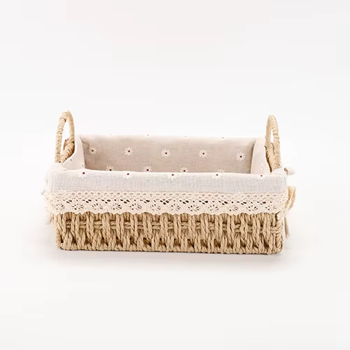 Paniers de rangement tissés, organisateur de cuisine tissé à la main avec poignées, boîte à cosmétiq