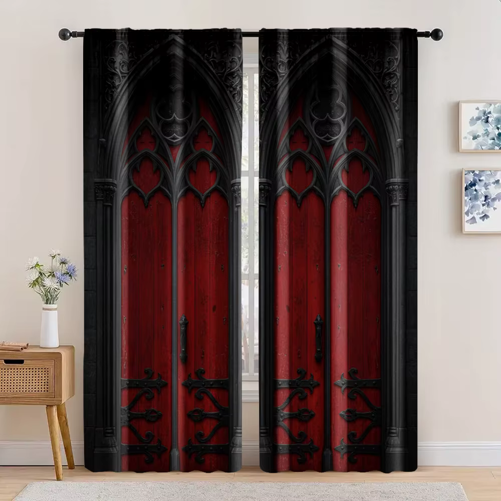Rideaux de château gothique transparents en Polyester, 2 pièces, décorations faciles à installer pou