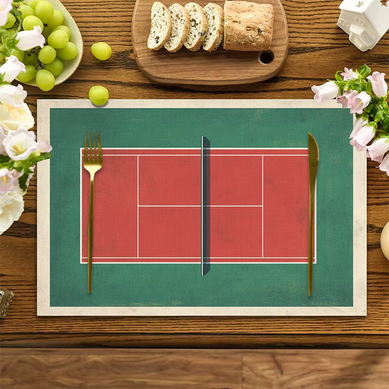 1 pièce de vaisselle imprimée motif court de tennis - Napperons de table en polyester lavables, moti