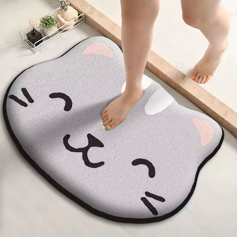 Tapis de sol absorbant en forme de dessin animé, pour salle de bain, douche, antidérapant, imprimé e