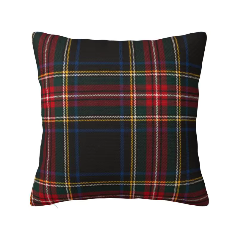 Housse de coussin de luxe à carreaux Tartan noir, décoration de salon, coussin à Texture géométrique