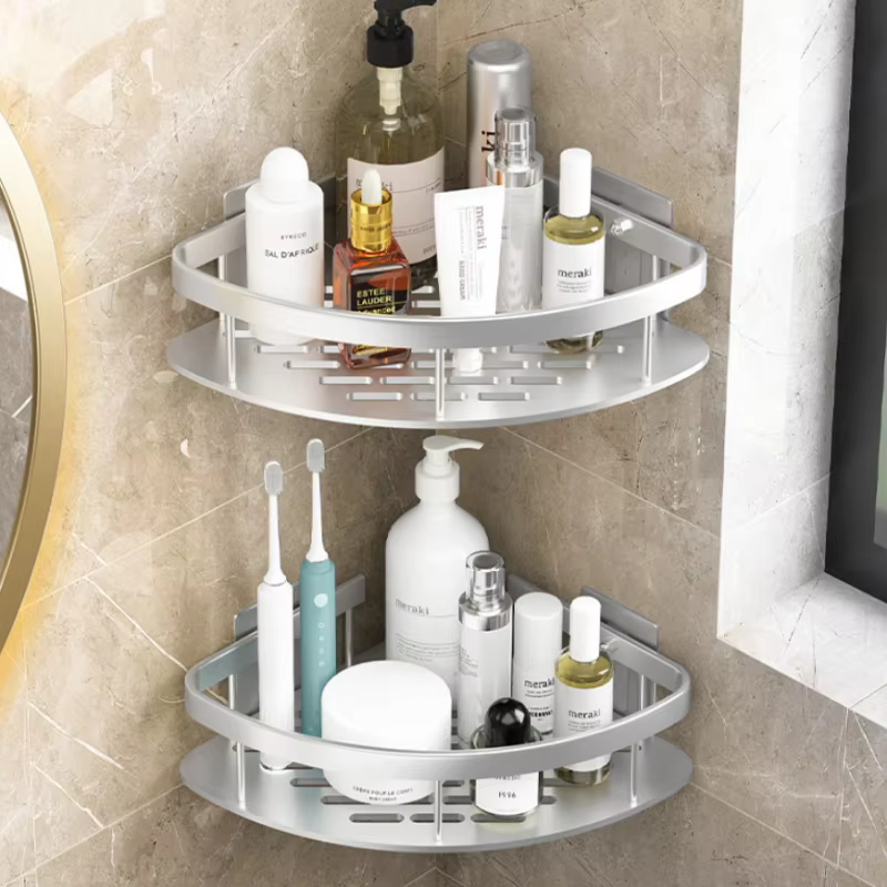 Étagère murale de salle de bain autocollante, étagère d'angle antirouille sans perçage, organisateur