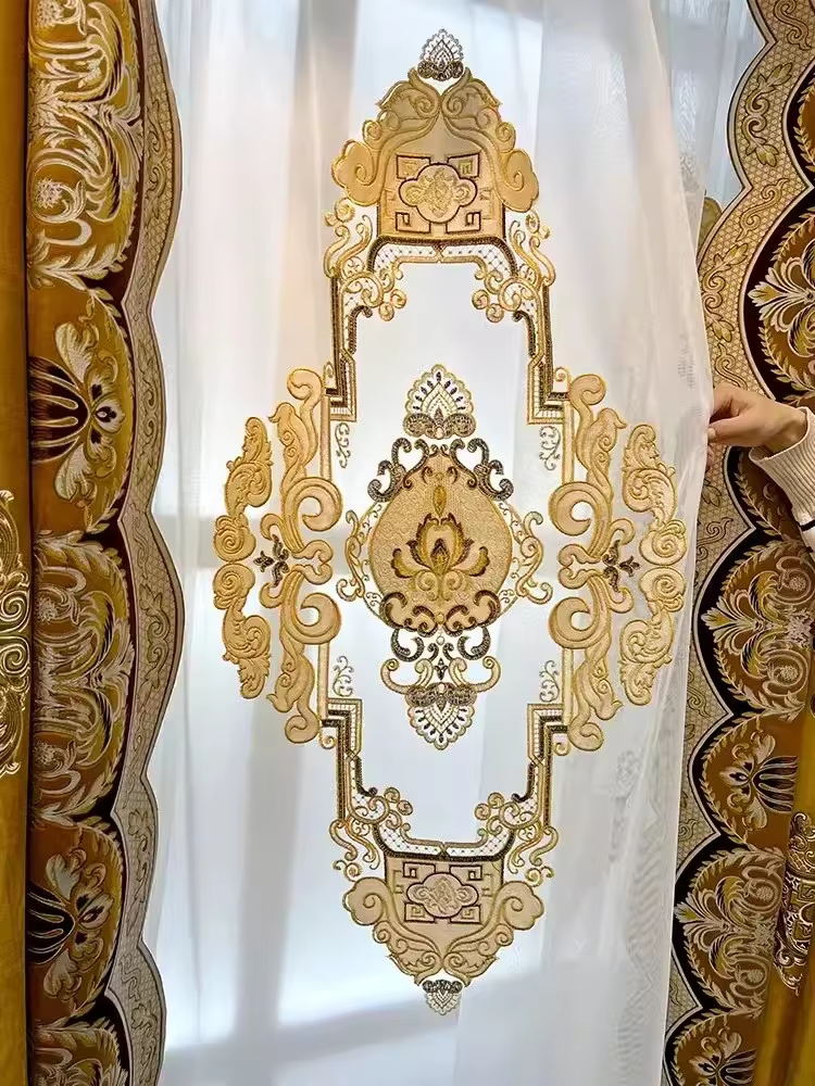 Rideau en velours haut de gamme pour salon chambre à coucher, couture en dentelle brodée, cantonnièr