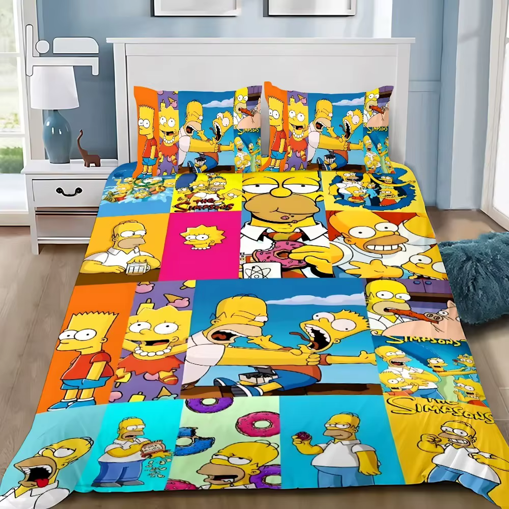 Housse de couette taie d'oreiller ensemble de literie dessin animé s-simpsonss adulte garçon fille c