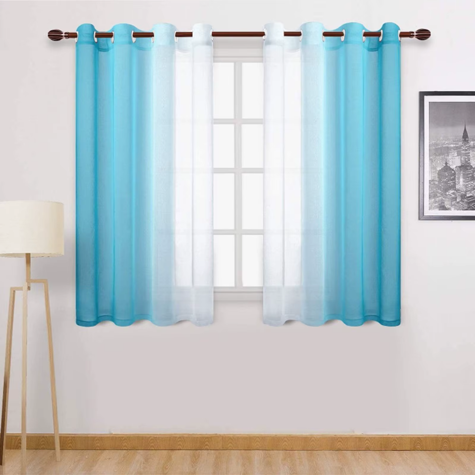 Rideaux transparents dégradés pour salon, tulle à la mode, écrans de fenêtre semi-transparents, bleu