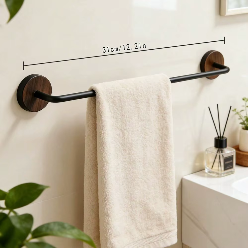 Porte-serviettes mural en bois et métal pour salle de bain, sans perçage, en bois naturel, pour la d