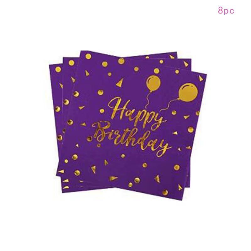 Lot de gobelets dorés en papier de poulet imbibé, couleur violette, serviettes en papier, décor de f