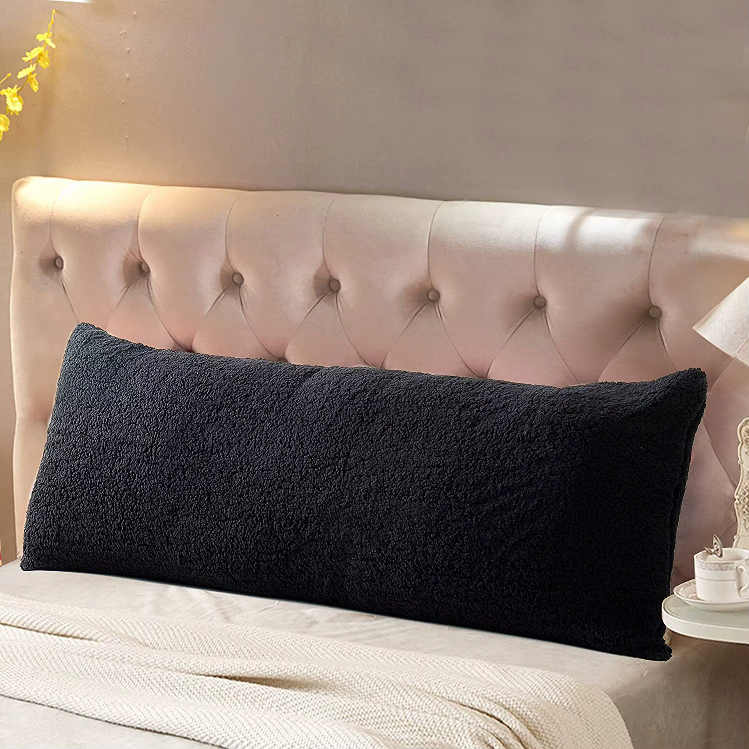 Housse de coussin en fausse laine d'agneau, taie d'oreiller lombaire de couleur unie, 20x55 pouces, 