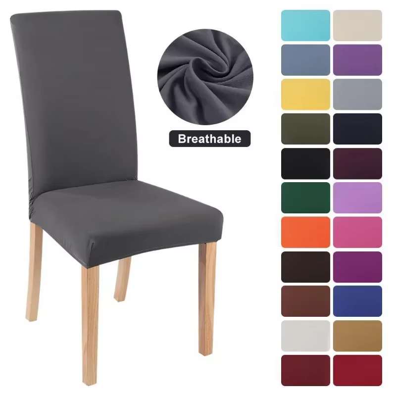 Housse de chaise élastique réglable, couleur unie, en Spandex, extensible, pour siège de chaise, cui