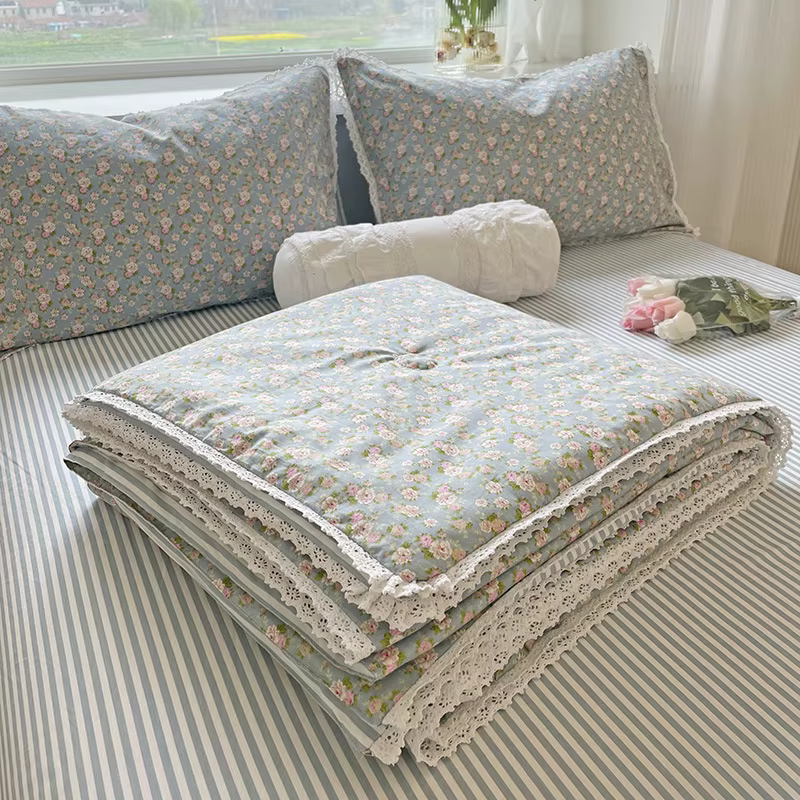 Couette rafraîchissante d'été en pur coton, 1 pièce, housse aérée en dentelle et Fiber de soja
