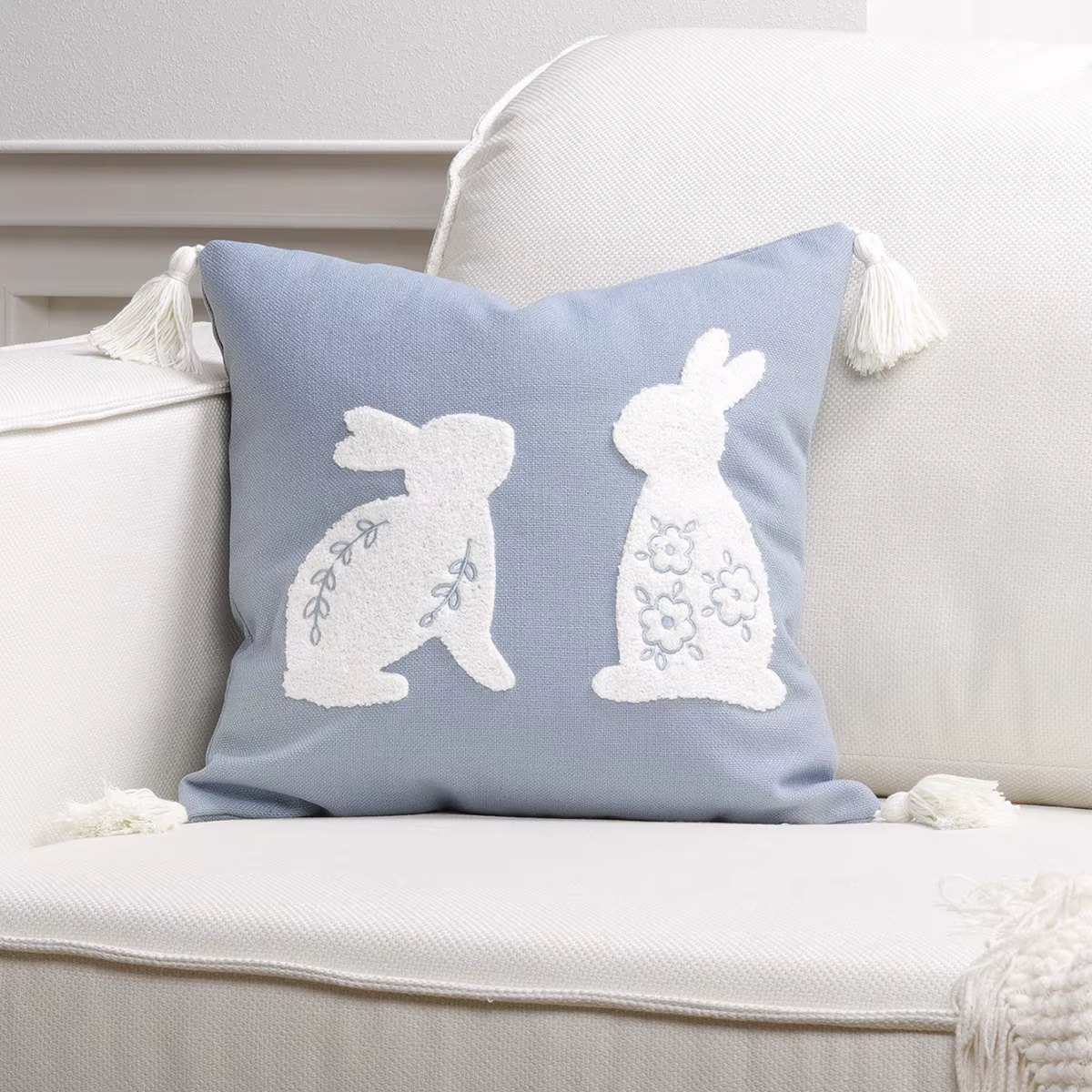 Housse de coussin brodée en forme de lapin de pâques, jolie taie d'oreiller en coton et lin, 30x50, 