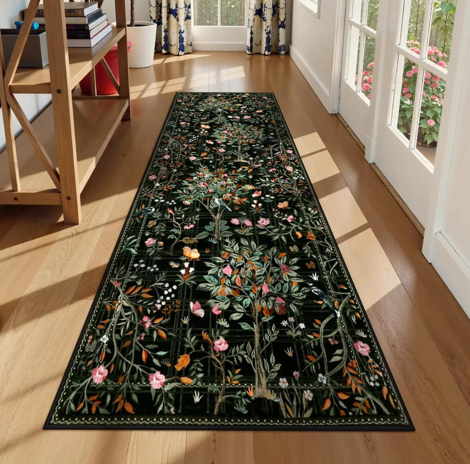 Tapis Long à Base florale, élégant, foncé, décoratif de luxe, antidérapant, pour cuisine, couloir, s