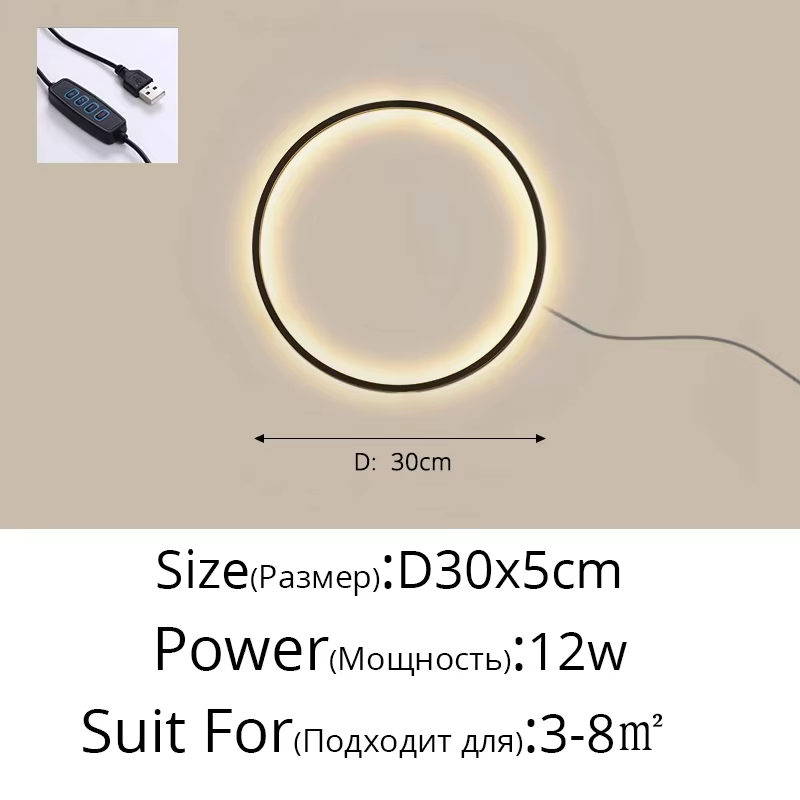 Applique murale LED avec prise USB, décor moderne, chambre à coucher, salon, fond de canapé, anneau 