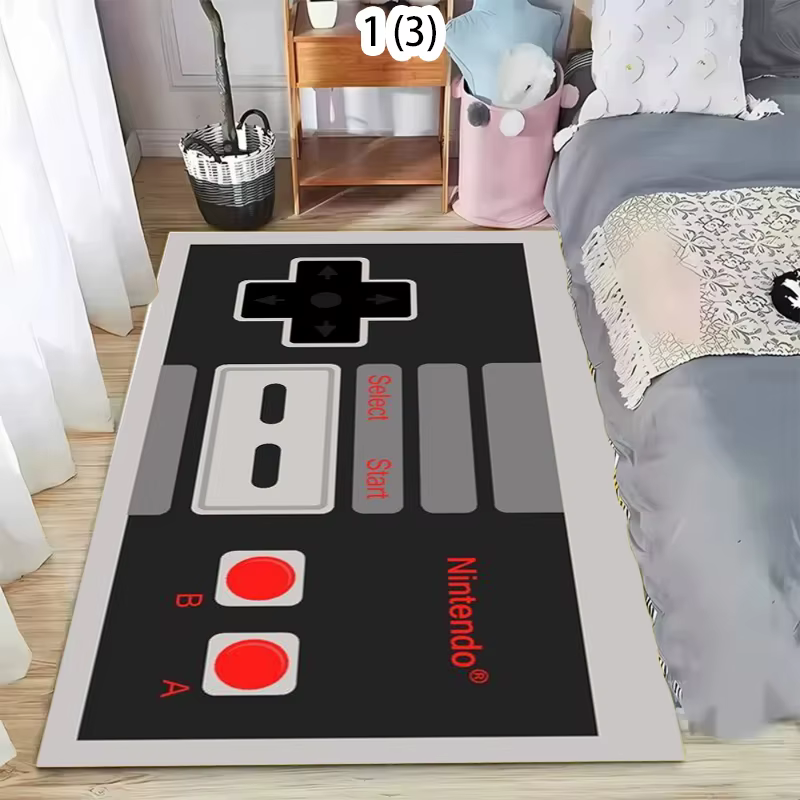 Tapis de sol pour salle de jeux, base noire antidérapante, motif manette de jeu rétro, décoration ga