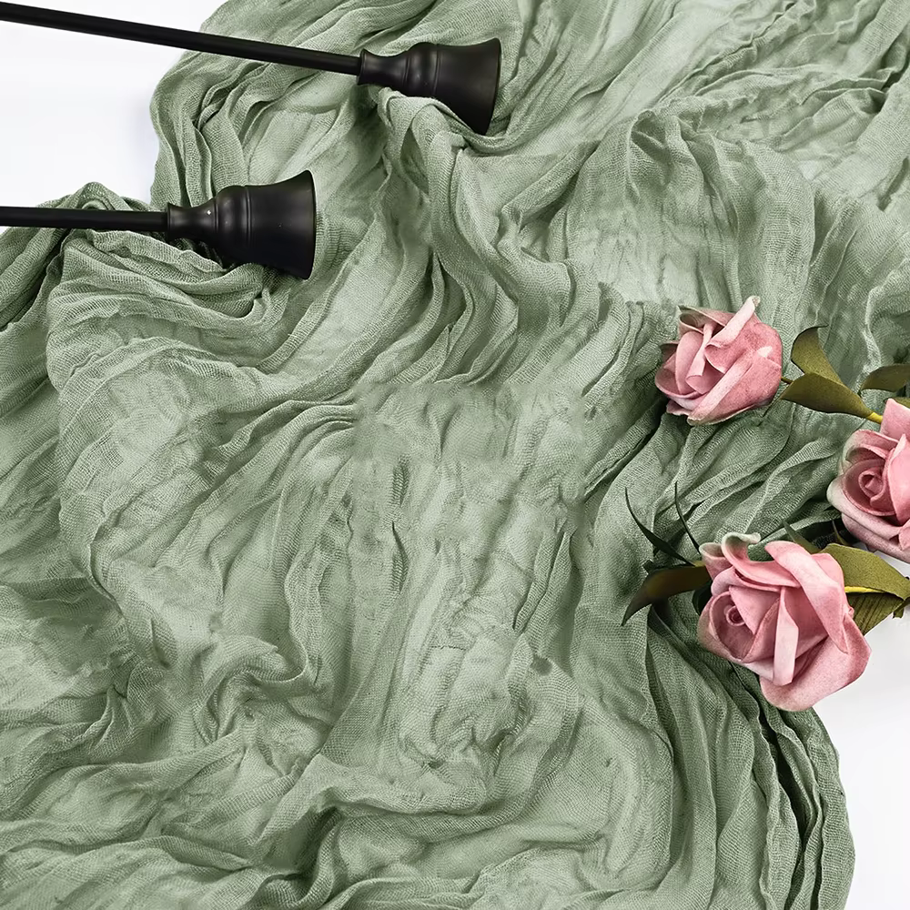 Chemin de Table en gaze vert sauge, style Boho rustique, bleu, rose, pour mariage, réception-cadeau 