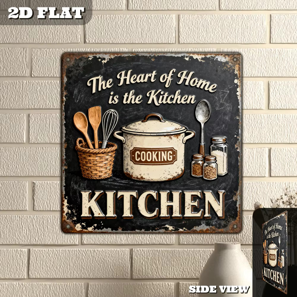 Panneau de décoration murale de cuisine en métal Vintage, 8x8 pouces, ustensiles de cuisine de Style