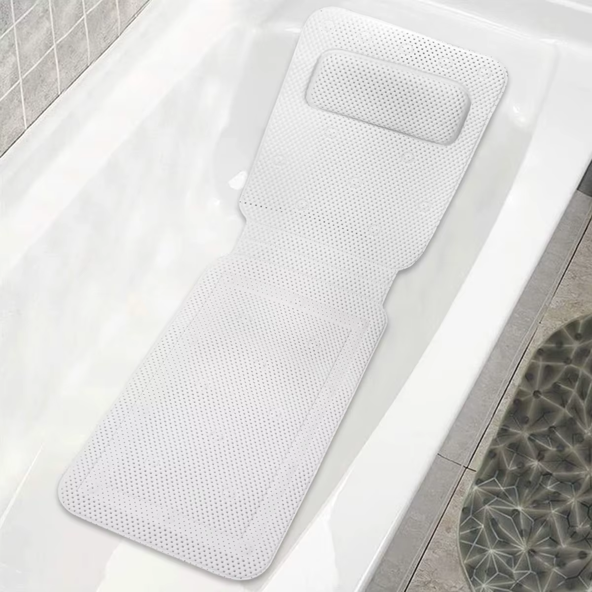 Tapis de coussin de baignoire antidérapant avec ventouse, repose-corps complet, oreiller de bain, co