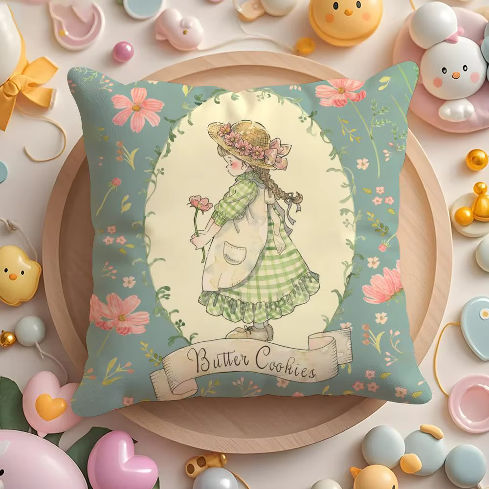 Housse de coussin courte en peluche pour fille, mignonne Sarah Kay, impression Double face, lavable 