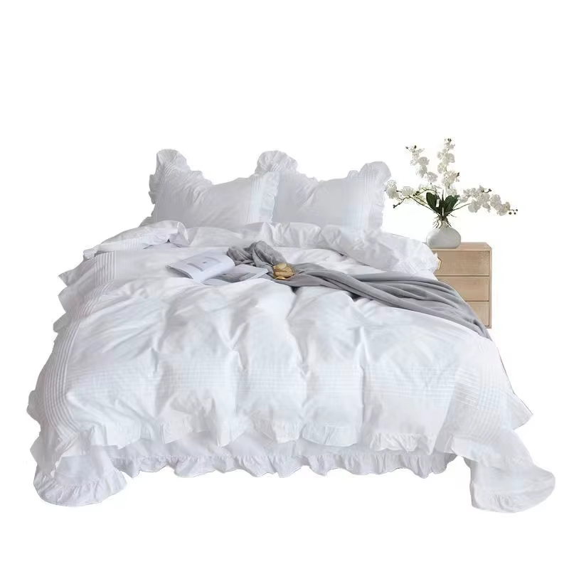 Housse de couette à volants blancs 100% coton de qualité supérieure, douce et respirante, literie Bo