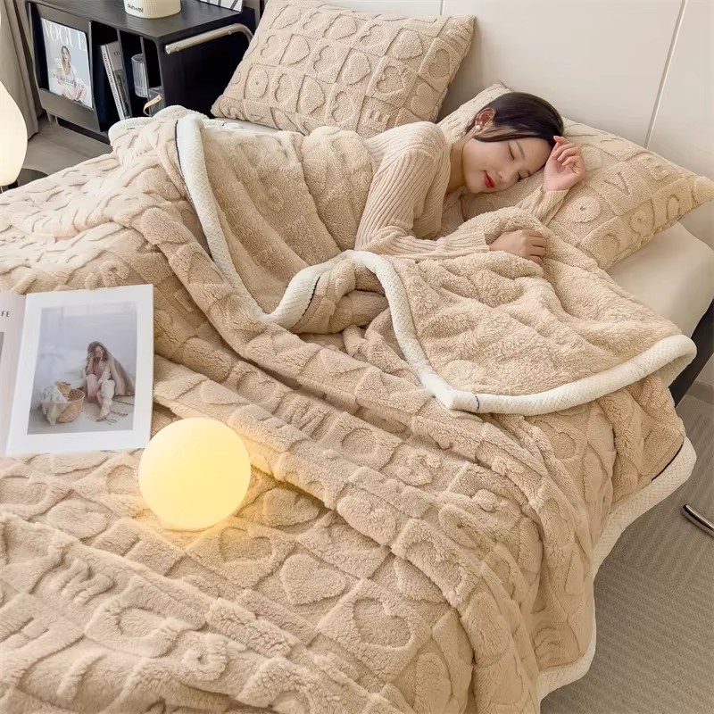Couverture d'hiver chaude en peluche de qualité supérieure, en taffetas et polaire, douce et épaisse