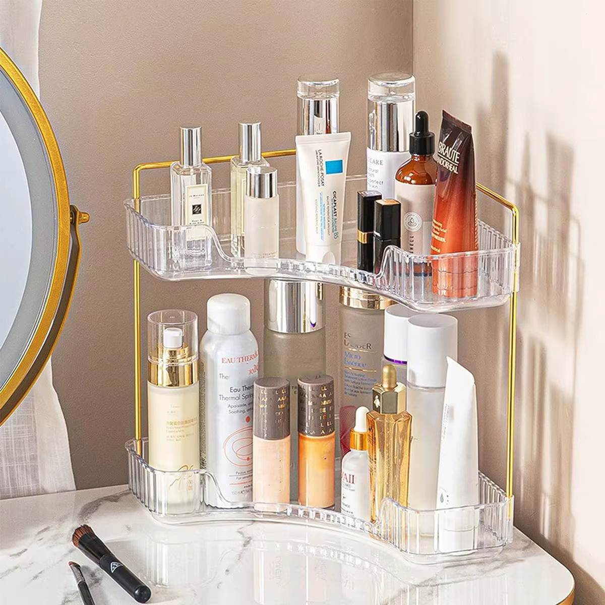 Organisateur d'angle pour comptoir de salle de bain, étagère de rangement pour maquillage et plateau