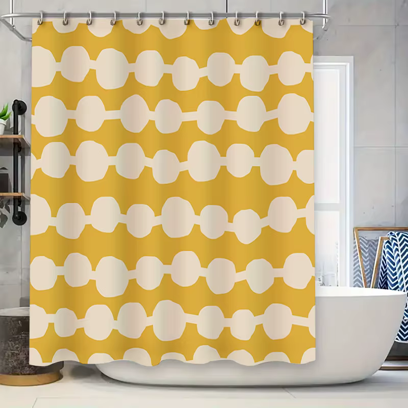 Rideau de douche à points ronds jaunes et blancs, tissu imperméable pour salle de bain, fenêtre déco