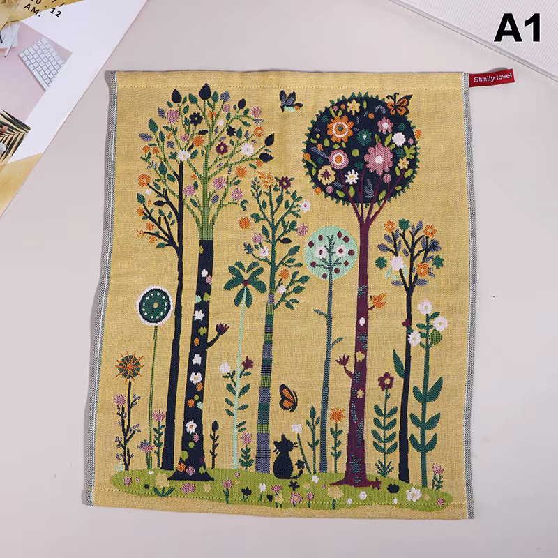 1 pièce de serviettes carrées en fil de coton à quatre couches, à thème forestier, multi-usages, à m