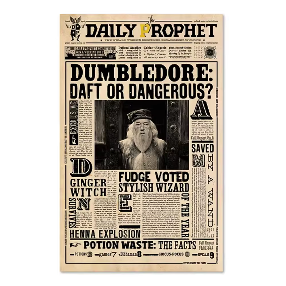 Affiche Harry Potter, impression artistique de journal magique vintage, peinture sur toile rétro, dé