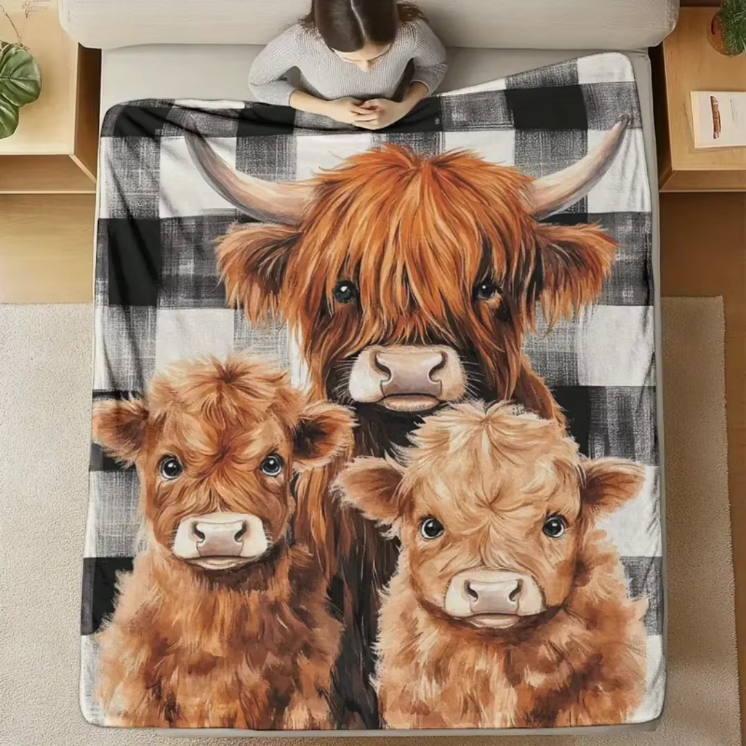 Couverture de noël imprimée vache des Highlands, 1 pièce, pour la maison, salon, chambre à coucher, 
