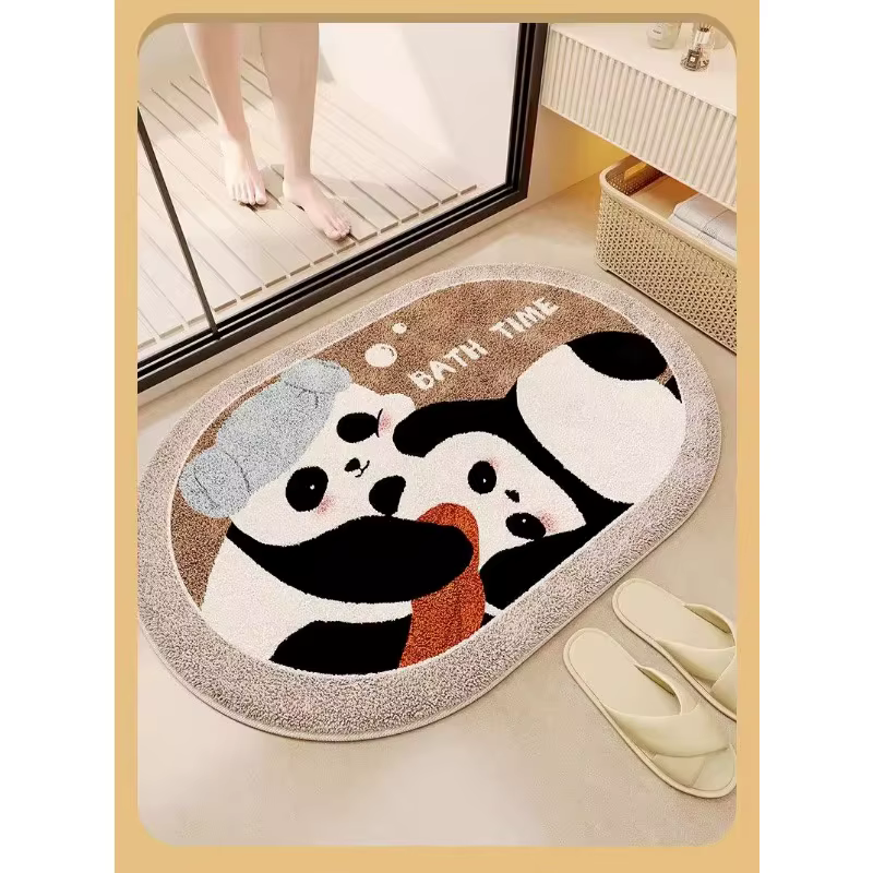 Yan dessin animé panda salle de bain imitation cachemire tapis de sol, tapis de porte de toilette ta