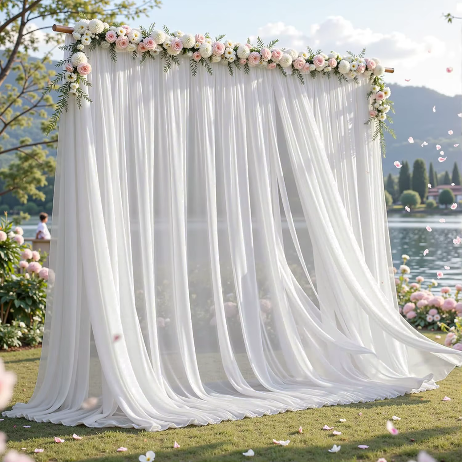 Rideau de fond en mousseline, tissu transparent sans plis pour arche de mariage, fête, cérémonie, sc