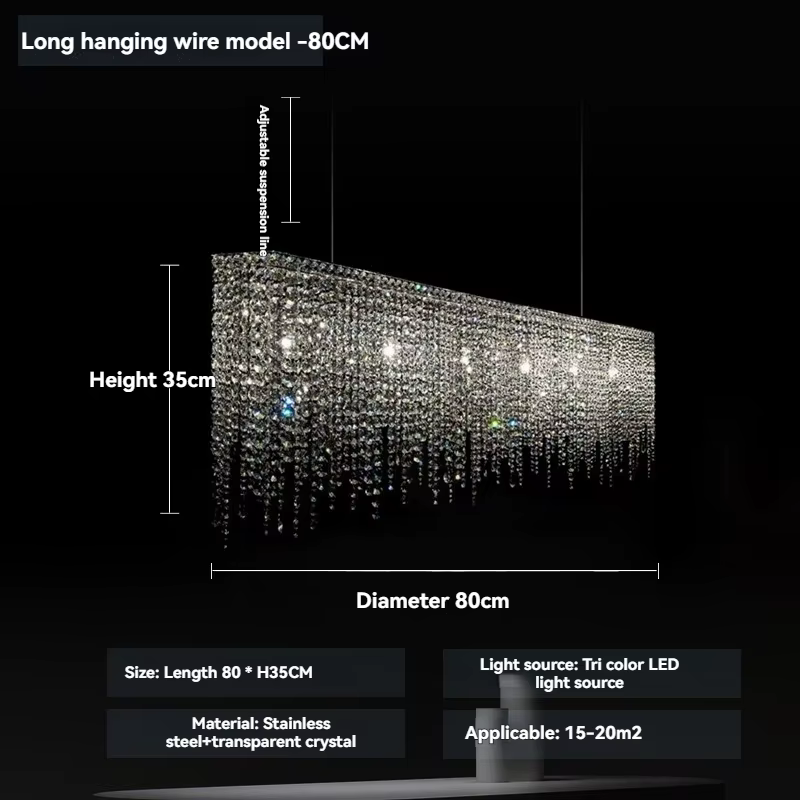 Lustre en cristal d'îlot de cuisine moderne pour comptoir de Bar rectangulaire salle à manger LED lu