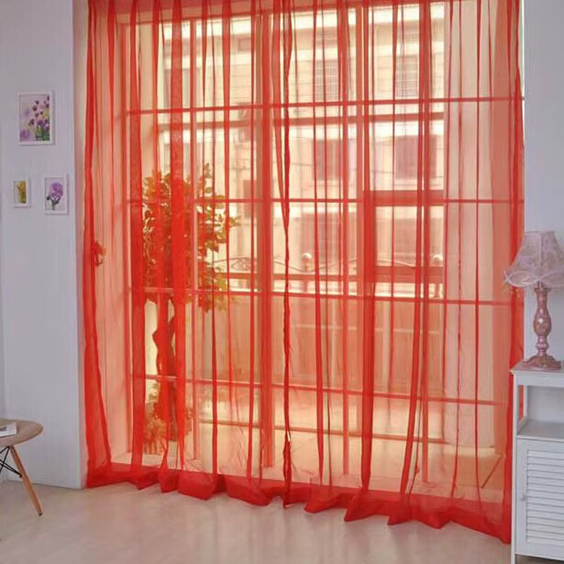 Rideaux colorés en Tulle transparent, 1 pièce, en Polyester, couleur unie, avec poche pour chambre à
