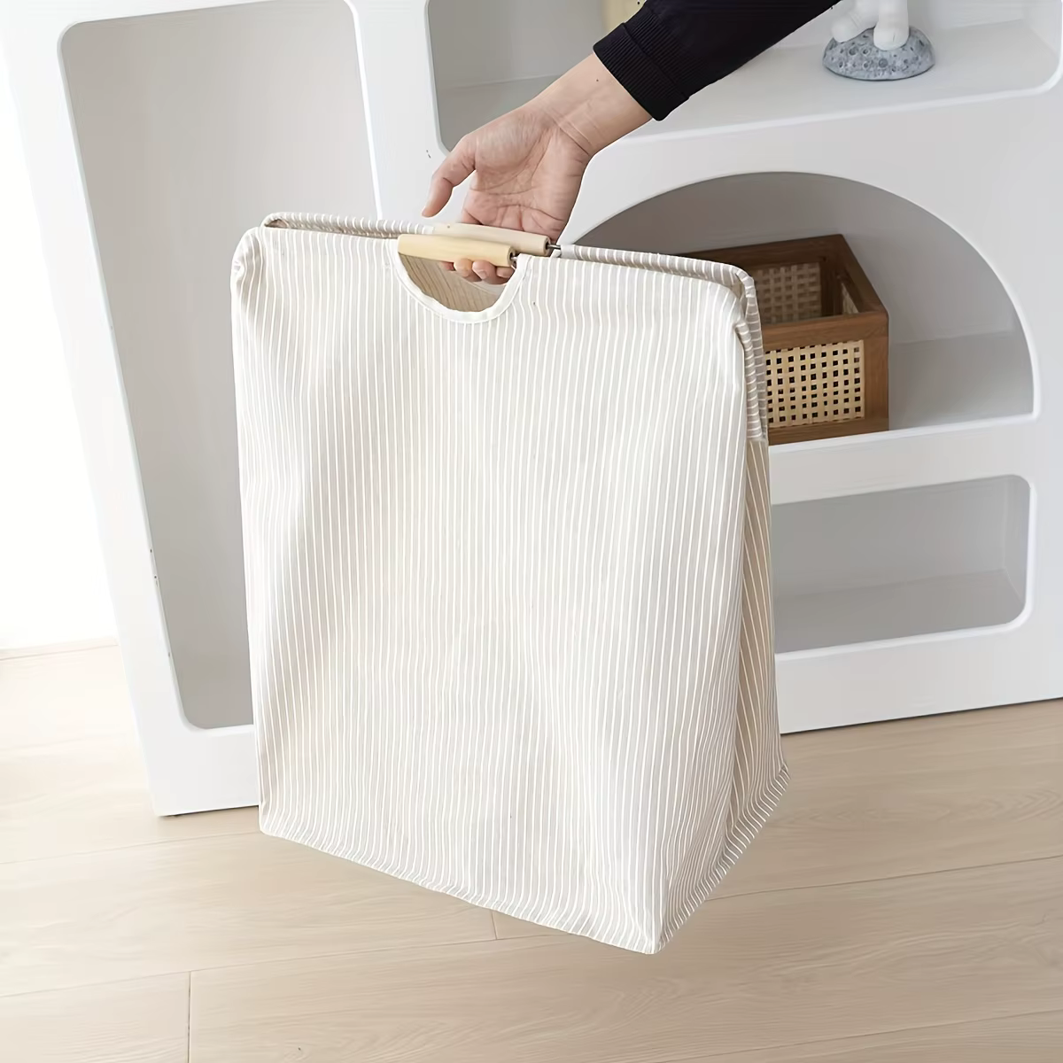 Panier à linge extra large en tissu bohème avec poignées – Panier à linge sale avec tabouret haut au