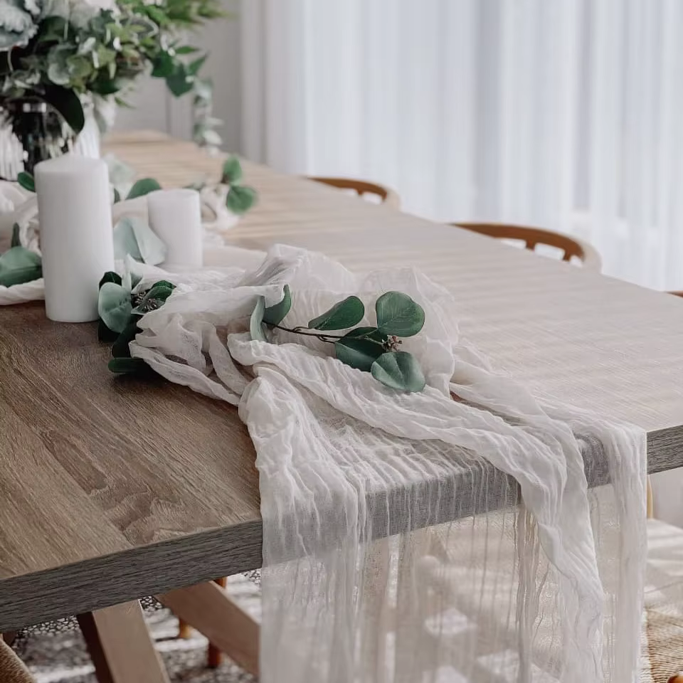Chemin de Table en gaze semi-transparente, tissu à sauge, réglage de Table, salle à manger, Vintage,