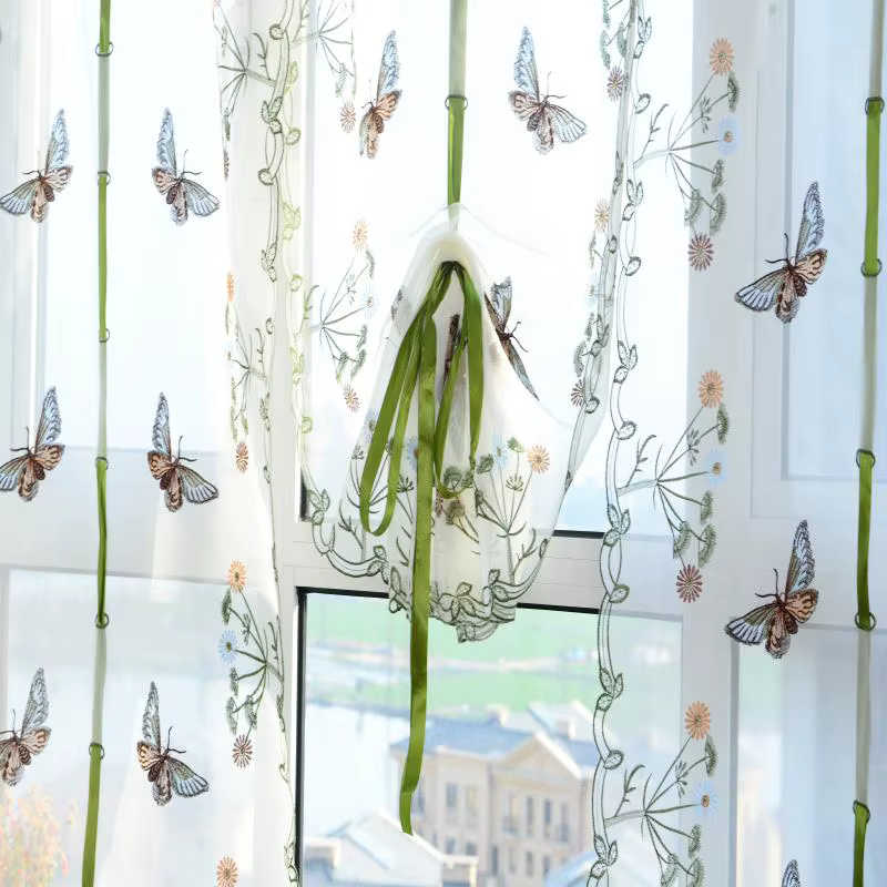 Rideau transparent décoratif avec ruban, ombre romaine pour chambre à coucher, salon, rideau en tull