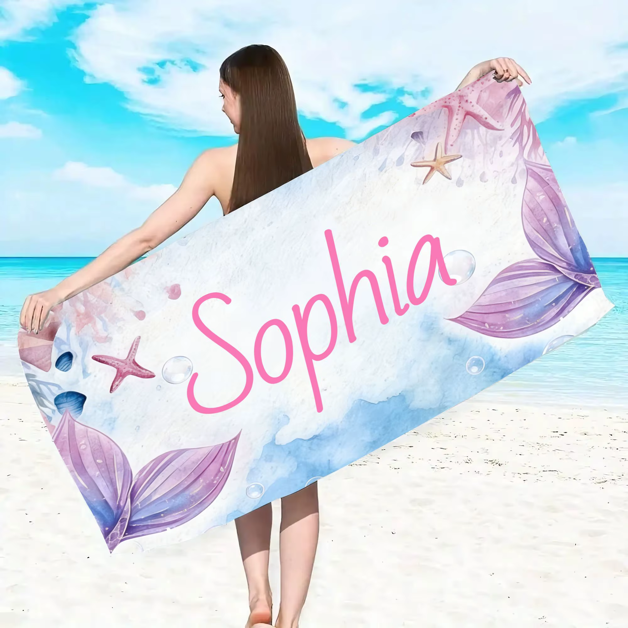 Serviette de plage personnalisée avec photo, en microfibre douce, légère, en polyester, anti-sable, 
