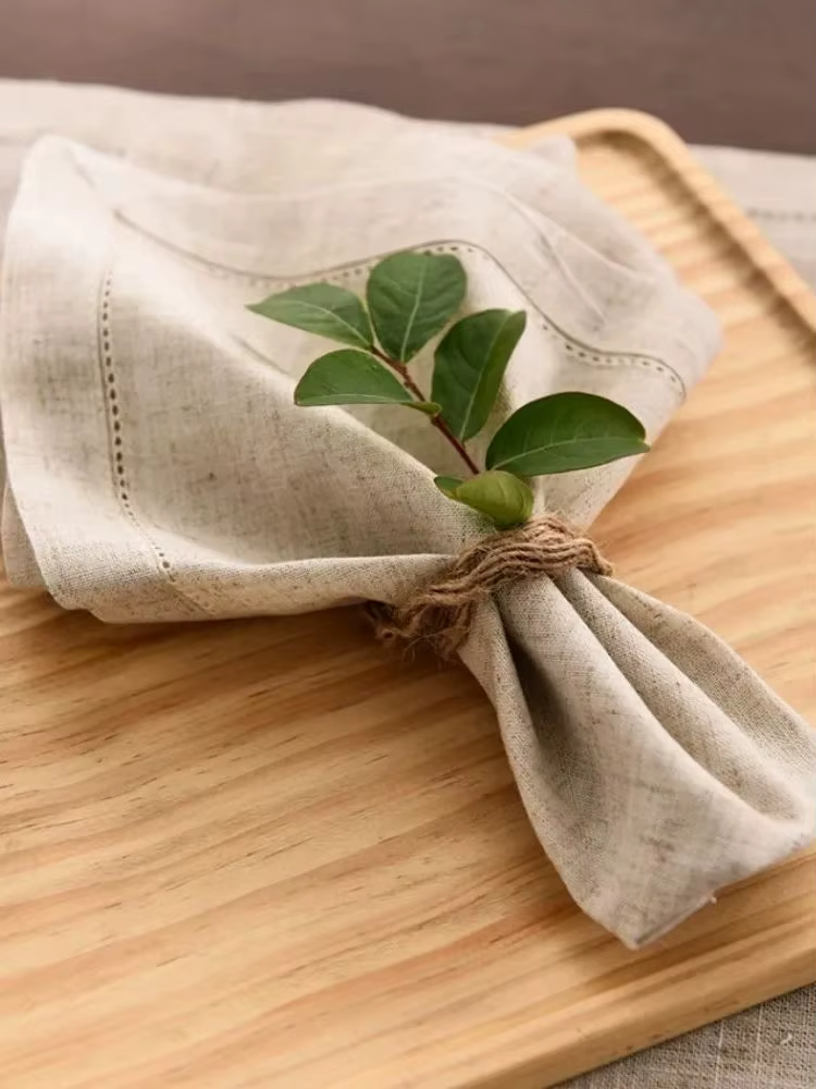 1/4/6 pièces serviettes kaki en lin couture serviettes en tissu de noël couleur naturelle serviettes