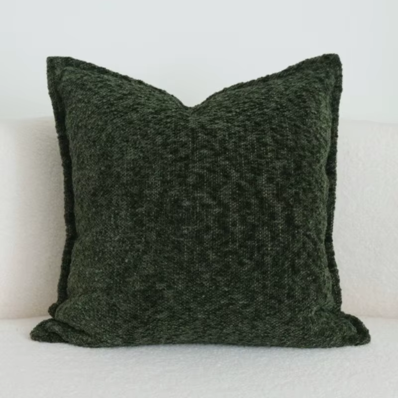 Housse de coussin verte de luxe moderne, tissu texturé granulaire, taie d'oreiller pour canapé, déco