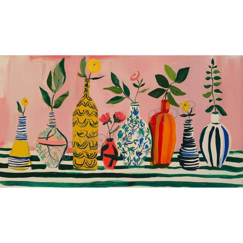 Affiche panoramique abstraite de Style Matisse, cuisine méditerranéenne, citrons, vin, pain, nature 