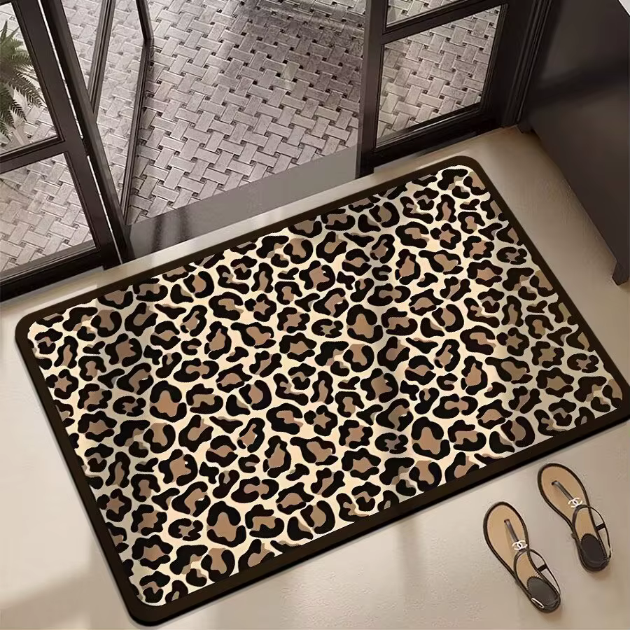 Tapis de sol absorbant en flanelle léopard pour salle de bain, tapis de sol de toilette résistant à 
