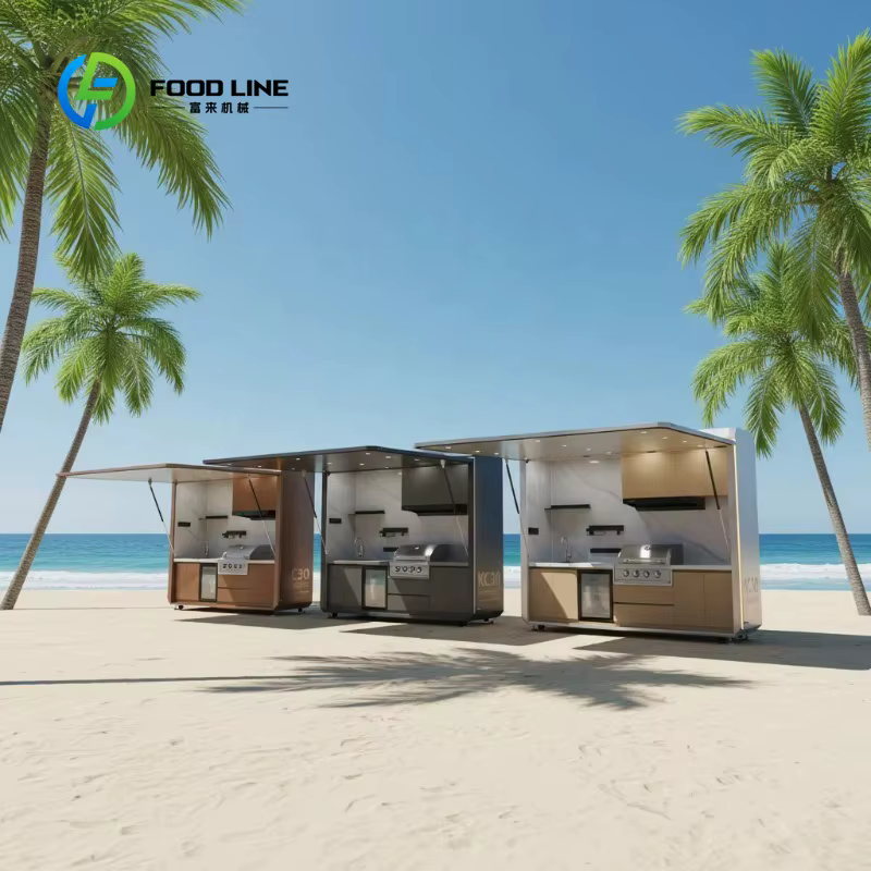 Cuisine mobile extérieure personnalisée de 2,9 m, armoires d'îlot BBQ, équipement multifonctionnel p