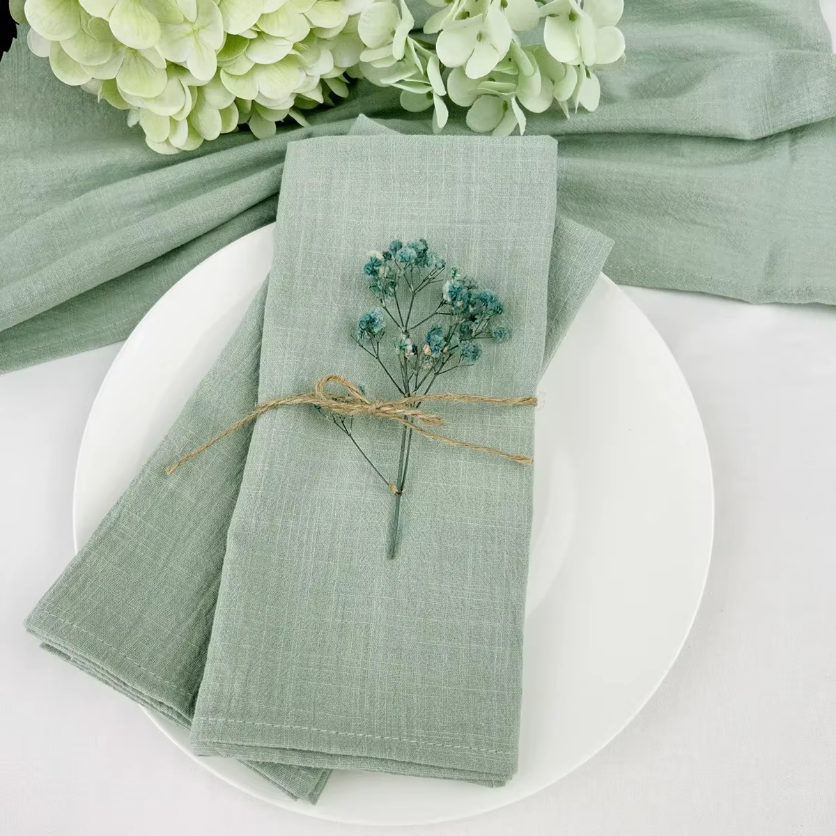 Serviettes 100% coton vert sauge, 50 pièces, 30x45cm, réutilisables, pour fête de mariage, noël, déc