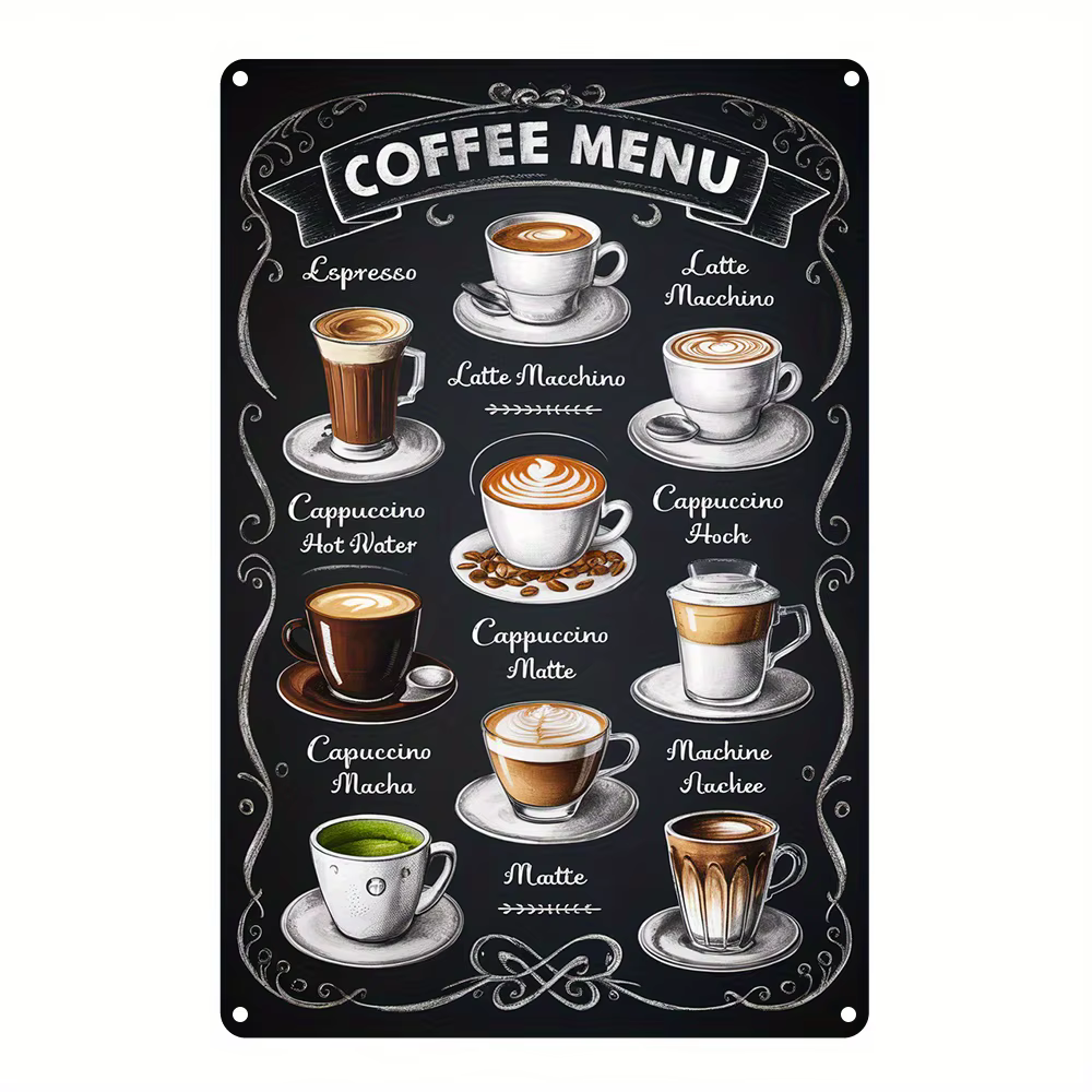 Panneau de menu de café en aluminium, décoration murale, cadeau pour chambre à coucher, cuisine, sal