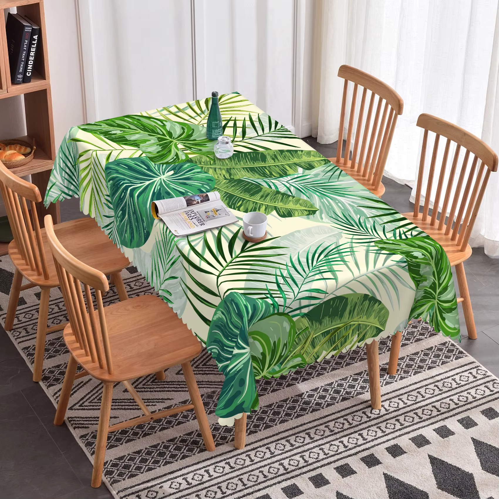 Nappe de Table rectangulaire imperméable et réutilisable, feuilles de palmier tropicales, fleurs, po