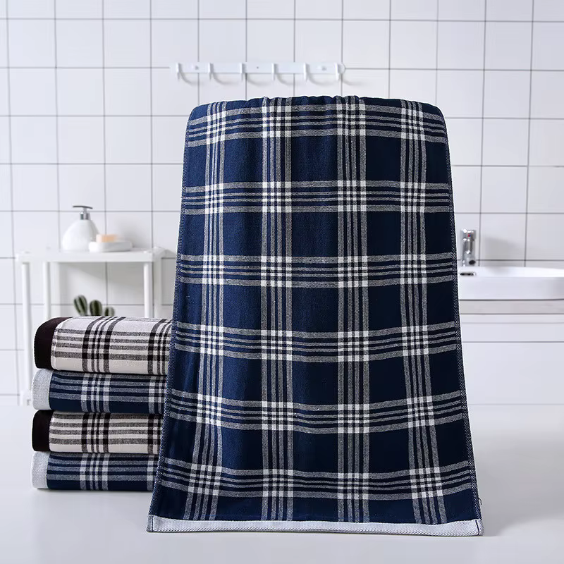 1 pièce Serviette de toilette en coton éponge à carreaux vintage 34x76cm pour la maison, la salle de