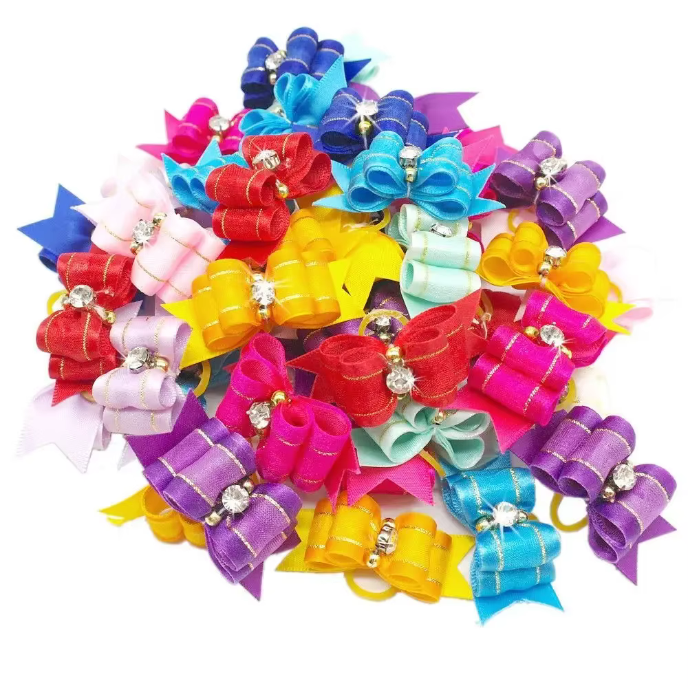 Pinces à cheveux en biscuits pour animaux de compagnie avec élastique, nœuds pour chiots, accessoire
